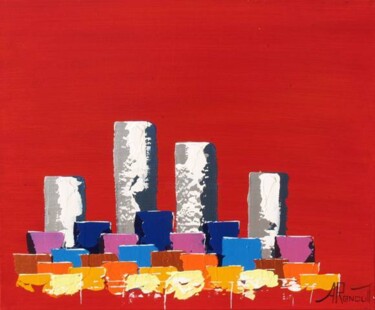 Peinture intitulée "Magenta Twin Towers…" par Antoine Renault, Œuvre d'art originale