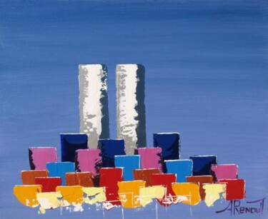 Peinture intitulée "Cyan Twin Towers NYC" par Antoine Renault, Œuvre d'art originale