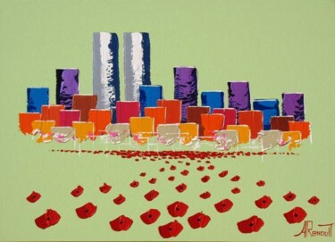 Peinture intitulée "Towers and Poppies" par Antoine Renault, Œuvre d'art originale