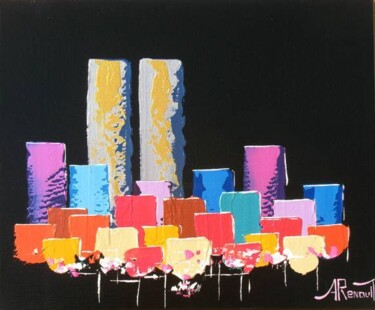 Painting titled "Gold Ray Twin Towers" by Antoine Renault, Original Artwork