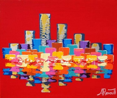 Peinture intitulée "Red Tower Skyline" par Antoine Renault, Œuvre d'art originale