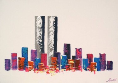 Painting titled "Twin Tower White St…" by Antoine Renault, Original Artwork