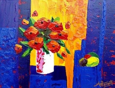 Peinture intitulée "Bouquet aux Fleurs…" par Antoine Renault, Œuvre d'art originale