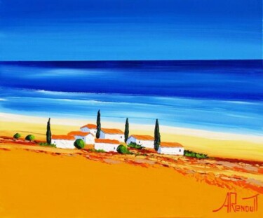 Peinture intitulée "Village en rivage e…" par Antoine Renault, Œuvre d'art originale