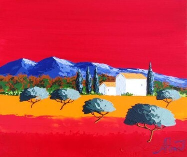 Peinture intitulée "Mas sur ciel rouge…" par Antoine Renault, Œuvre d'art originale