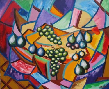 Peinture intitulée "Poires et Raisins" par Antoine Renault, Œuvre d'art originale