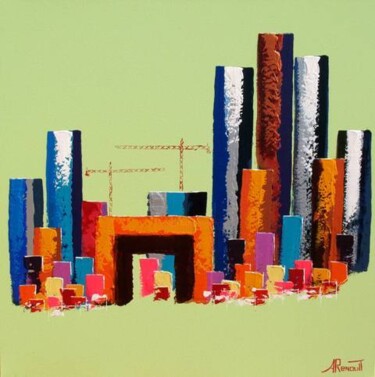 Peinture intitulée "Tower Green Zone" par Antoine Renault, Œuvre d'art originale