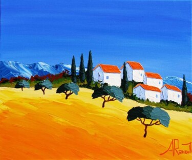 Peinture intitulée "Village Colines Lub…" par Antoine Renault, Œuvre d'art originale
