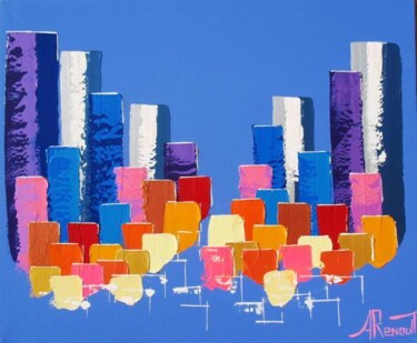 Painting titled "Blue Twin Tower Pas…" by Antoine Renault, Original Artwork