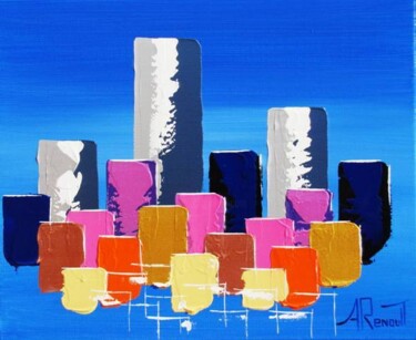 Painting titled "Cobalt-Pink Towers" by Antoine Renault, Original Artwork