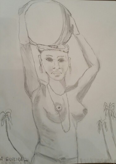 Рисунок под названием "Sénégal 1977." - Antoine Silveira, Подлинное произведение искусства, Карандаш