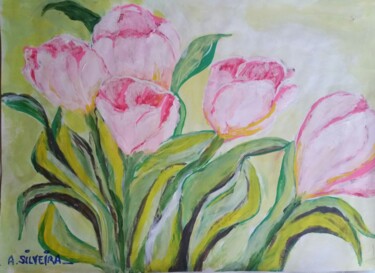 Painting titled "Fleurs roses" by Antoine Silveira, Original Artwork, Acrylic
