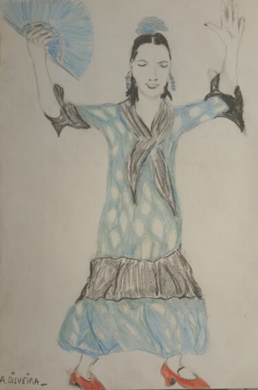 Dessin intitulée "Flamenco del 04/08" par Antoine Silveira, Œuvre d'art originale, Crayon