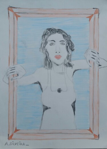 Drawing titled "Femme au tableau" by Antoine Silveira, Original Artwork, Pencil