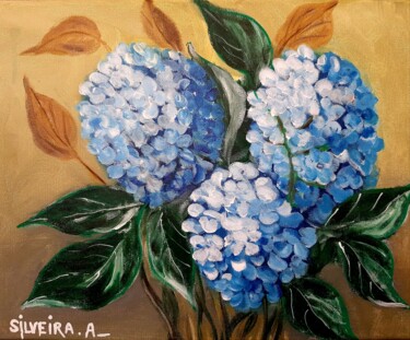 Pintura titulada "Hortensia azul" por Antoine Silveira, Obra de arte original, Acrílico