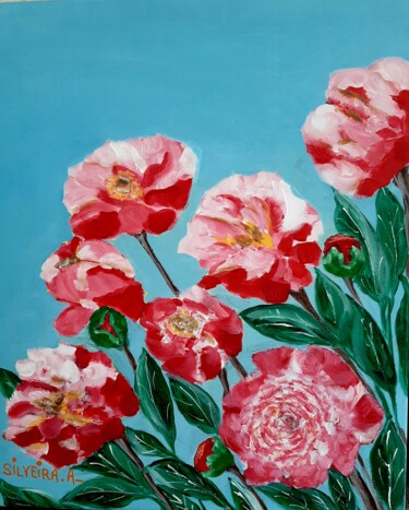 Schilderij getiteld "Pivoines  du jardin" door Antoine Silveira, Origineel Kunstwerk, Acryl