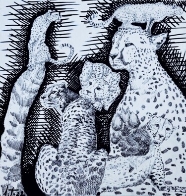 Dessin intitulée "felinitá" par Antoine Talon, Œuvre d'art originale, Stylo à bille