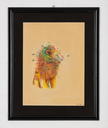 Zeichnungen mit dem Titel "hippie lion" von Antoine Talon, Original-Kunstwerk, Pastell