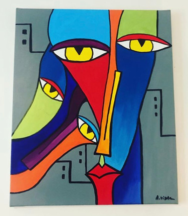 Painting titled ""Le double regard s…" by Antoine Vidal, Original Artwork, Acrylic Mounted on Wood Stretcher frame