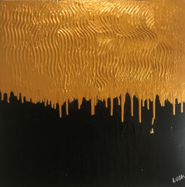 Painting titled ""Golden wave" (Créa…" by Antoine Vidal, Original Artwork, Acrylic Mounted on Wood Stretcher frame