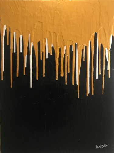Painting titled ""Golden Rain" (Créa…" by Antoine Vidal, Original Artwork, Acrylic