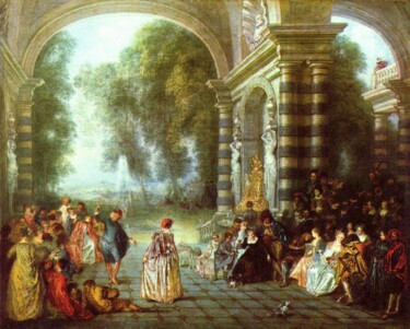 「Les Plaisirs du bal」というタイトルの絵画 Antoine Watteauによって, オリジナルのアートワーク, オイル