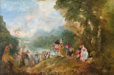 Painting titled "L'embarquement pour…" by Antoine Watteau, Original Artwork, Oil