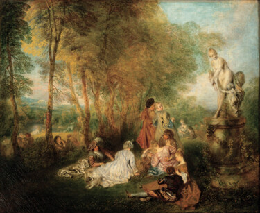 Schilderij getiteld "La fête de l'amour" door Antoine Watteau, Origineel Kunstwerk, Olie