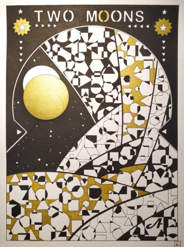 Drawing titled "Two moons" by Antoine Tabart, Original Artwork, Ink