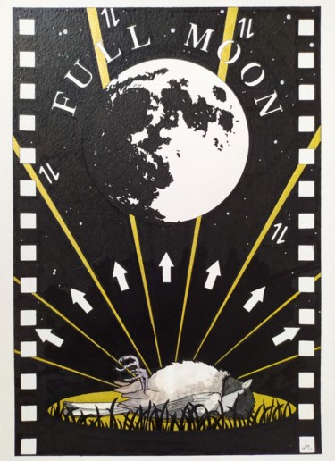 Full moon #ArtistSupportPledge Dessin intitulée "Full moon #ArtistSu…" par Antoine Tabart, Œuvre d'art originale, Aquarelle