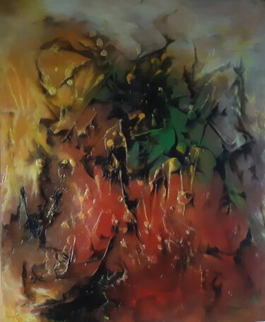Painting titled "" Réchauffement "" by Antoinette Dall'Agnolo (Tani), Original Artwork, Oil Mounted on Wood Stretcher frame