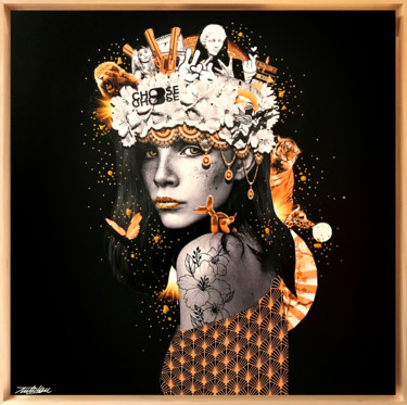 Collages intitulée "gold Portrait #11" par Anto Lau, Œuvre d'art originale, Collages