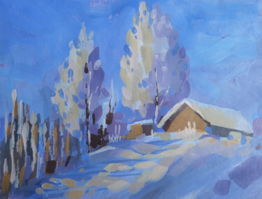 Painting titled "A143 Dawn in winter" by Anton Karbouski, Original Artwork, Acrylic Mounted on Wood Stretcher frame