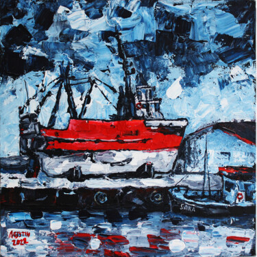 Painting titled "Fish trawler in the…" by Anton Lazutin, Original Artwork, Acrylic