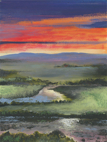 Sunset and river Картина под названием "Sunset and river" - Anton Maliar, Подлинное произведение искусства, Акрил