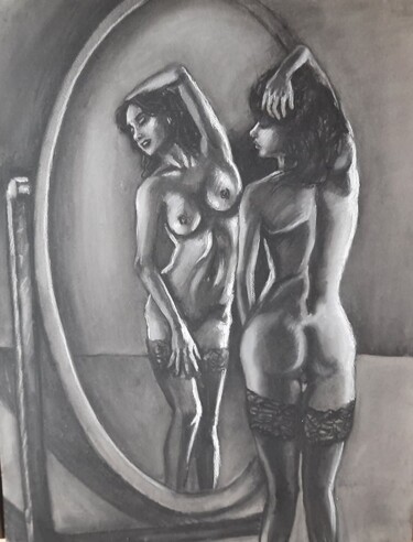 Σχέδιο με τίτλο "Behind the mirror,…" από Антон Полховский, Αυθεντικά έργα τέχνης, Κάρβουνο