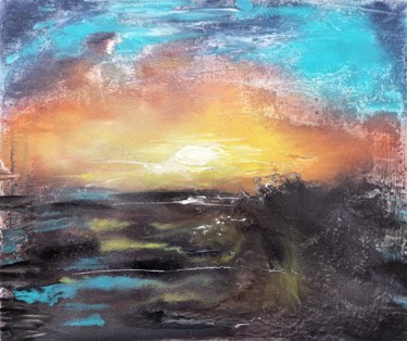 Painting titled "Amazing sunset" by Anton Rakun, Original Artwork, Acrylic Mounted on Wood Stretcher frame