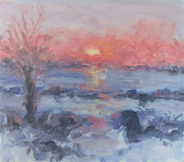 Peinture intitulée "Winter sunset" par Anton Rakun, Œuvre d'art originale, Acrylique