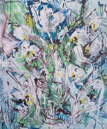 Painting titled "Blue&White orchids" by Anton Rakun, Original Artwork, Acrylic