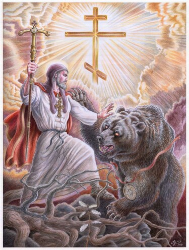 Картина под названием ""Воитель Христа кре…" - Антон Шкурко, Подлинное произведение искусства, Цветные карандаши