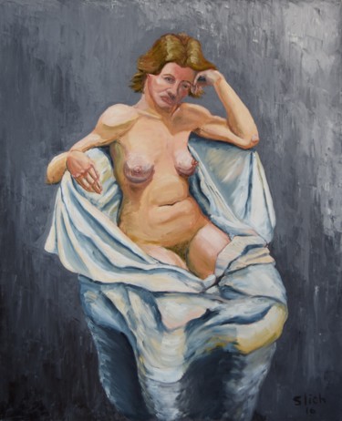 Painting titled "thoughtful-grey-bac…" by Anton Slich, Original Artwork, Oil