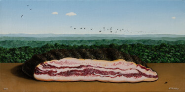Painting titled "Guanciale" by Anton Totibadze, Original Artwork, Acrylic Mounted on Wood Stretcher frame