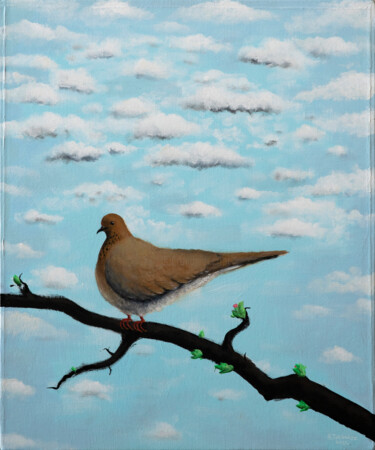 Painting titled "Dove" by Anton Totibadze, Original Artwork, Acrylic Mounted on Wood Stretcher frame