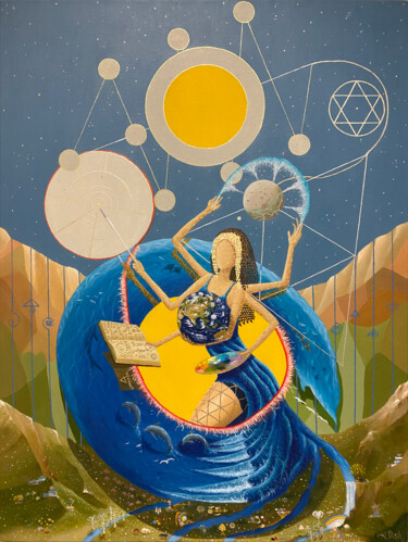 Painting titled "Earth Keeper" by Anton Vishnevsky (A. Vish), Original Artwork, Oil Mounted on Wood Panel