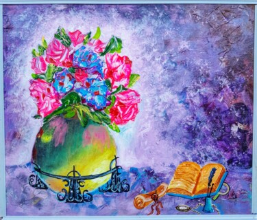Painting titled "vase vintage, fleur…" by Anton Zapotochnyi, Original Artwork, Acrylic Mounted on Other rigid panel