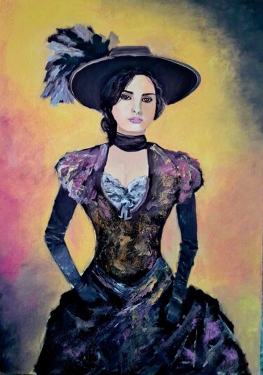 Painting titled "Oil painting "Lady…" by Anton Zapotochnyi, Original Artwork, Oil Mounted on Wood Stretcher frame