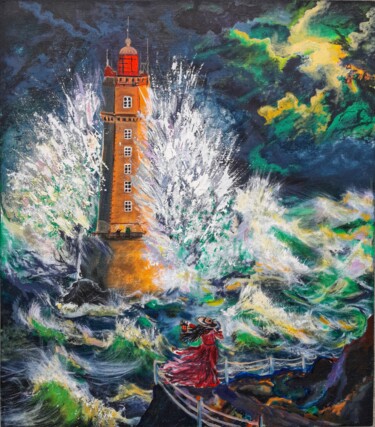Painting titled "painting "The storm…" by Anton Zapotocnij, Original Artwork, Acrylic Mounted on Wood Stretcher frame