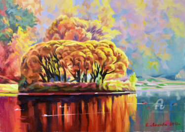 Pintura titulada "Autumn island" por Anton Skurikhin, Obra de arte original, Oleo