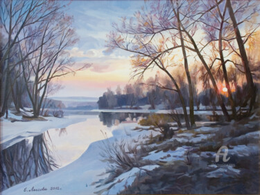Painting titled "First frosts" by Anton Skurikhin, Original Artwork, Oil