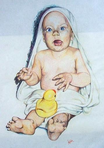 Schilderij getiteld "Rubber Duckie" door Anton Nichols, Origineel Kunstwerk, Olie